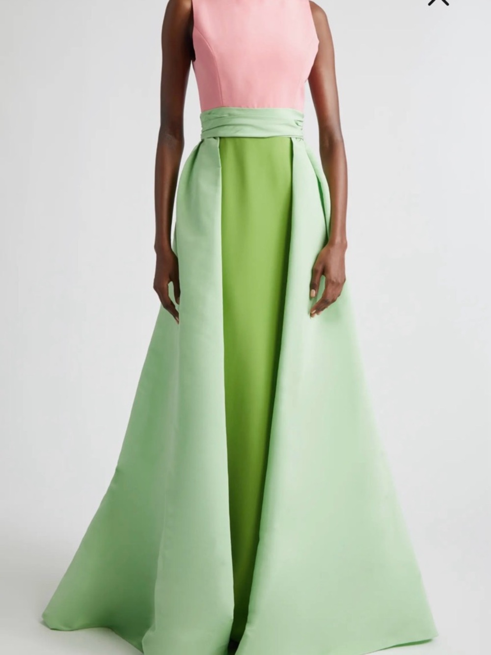 Carolina Herrera Two-Tone Green Satin A-Line Skirt